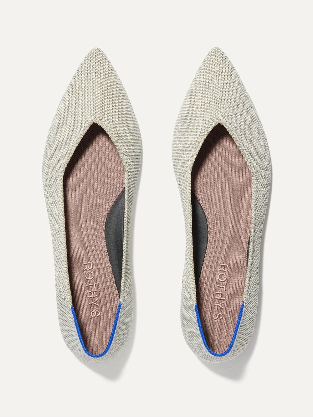 Rothy’s The Point II Diamond Twill Platinum Shimmer Flats Sz 7 Like New